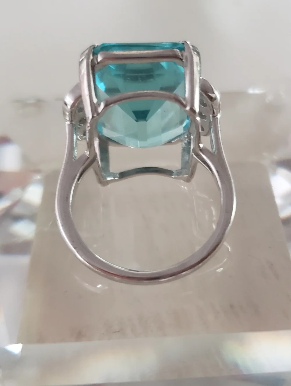 Cocktail Ring, Faux Aquamarine, Sterling Silver, Not Used, Like New, Size 8